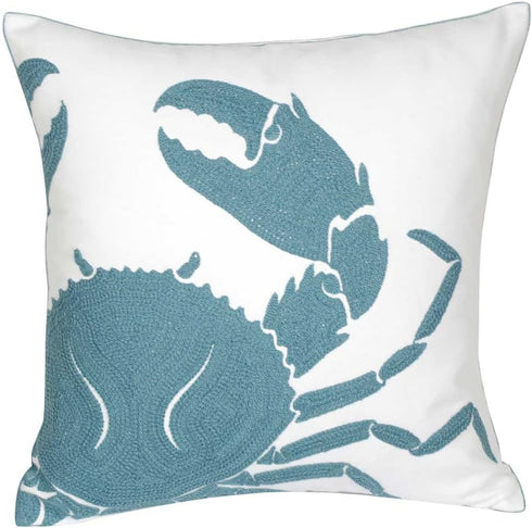 Embroidered Nautical Decor Pillow Cover,Square 18 Inches Decorative Canvas Pillow Cover for Nautical Style Deco by (Seagreen-Crab-New)...
