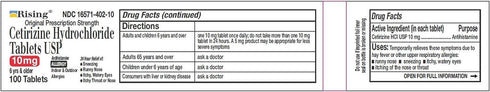 Cetirizine 10 mg Antihistamine Tablets Generic for Zyrtec 24 Hour Allergy 100 Tablets 100 ct. bottles 4 Pack Total 400 ct. (4)...