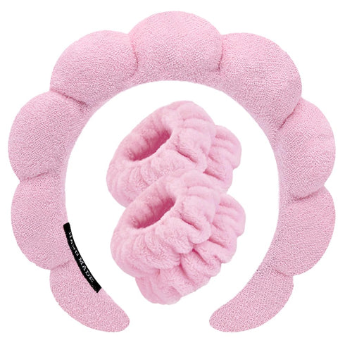 Spa Headbands for Washing Face Wristband Set Sponge Makeup Skincare Headband Wrist Towels Bubble Soft Terry Towel Cloth Hairband for Women Puffy H...
