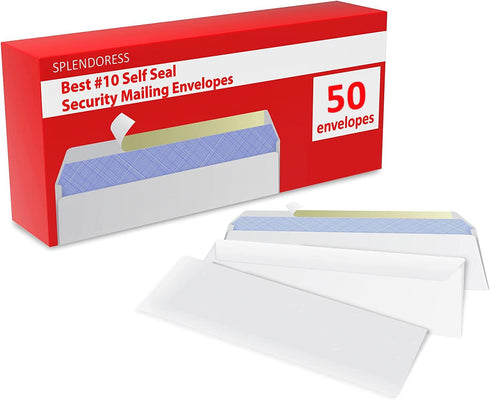 50 Mailing Envelopes, Self Seal Letter Size, 10 White Windowless Security Tinted Envelope, 4-1/8 x 9-1/2 Inches, Quality 24 LB...
