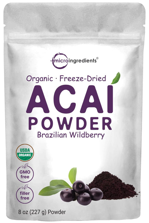 Organic Acai Powder, 8oz | 100% Natural Fruit Powder | Freeze-Dried Brazilian Wildberry Source | No Sugar & Additives | Great Flavor for Drinks, S...