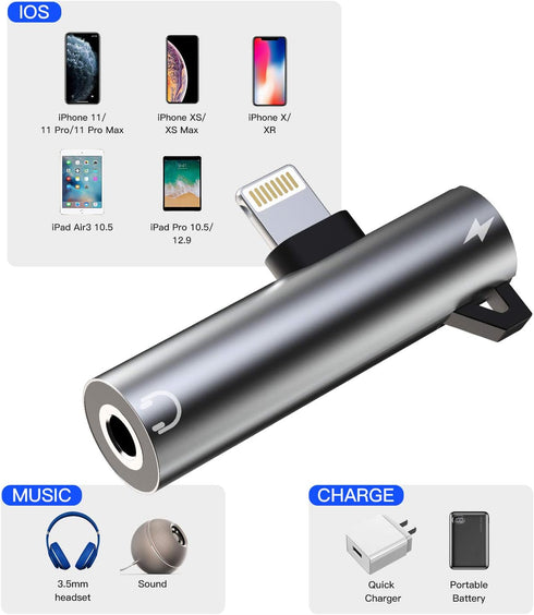 Headphone Adapter Lightning to 3.5mm AUX Audio Jack and Charger Extender Dongle Earphone Headset Splitter Compatible with iPhone 11 12 Mini pro ma...