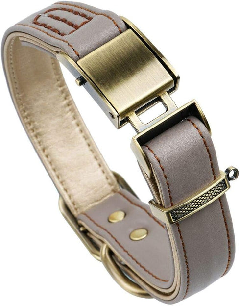 Basic Classic Luxury Padded Leather Dog Collar,The Seatbelt Buckle,for Small Large Medium Pets (Small(Pack of 1), Khaki)...