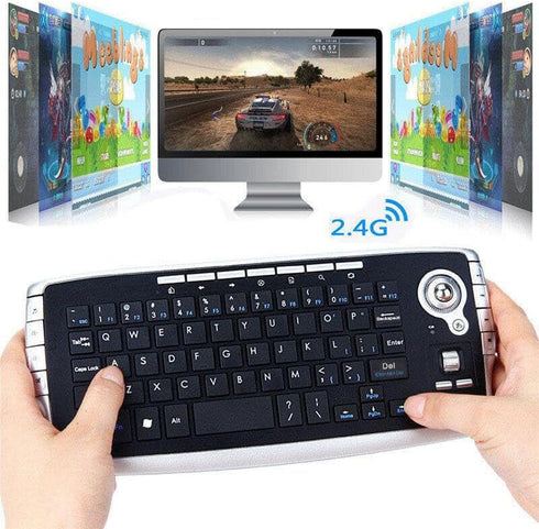 Mini Ergonomic Keyboard Trackball Air Mouse 1200dpi Function TV 2.4G Wireless Keyboard with trackball for Lapotp PC TV (Silver)...