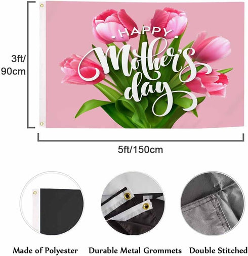 Swono Tulip Flowers Flag 3x5 Ft Pink Blooming Flower Happy Mother's Day Flag Big Flag for Outdoor Indoor Office Workplace Home Garden Business...