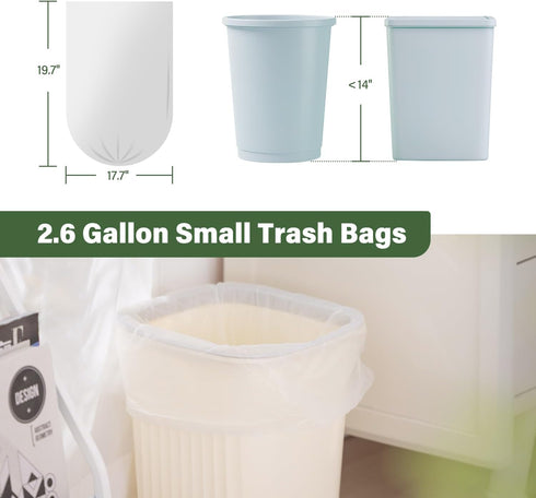 Jaoul Small Garbage Bags 2.6 Gallon, Bathroom Garbage Bags, Tear & Leak Resistant Trash Can Liners, Mini Trash Bags, White, 100 Counts...
