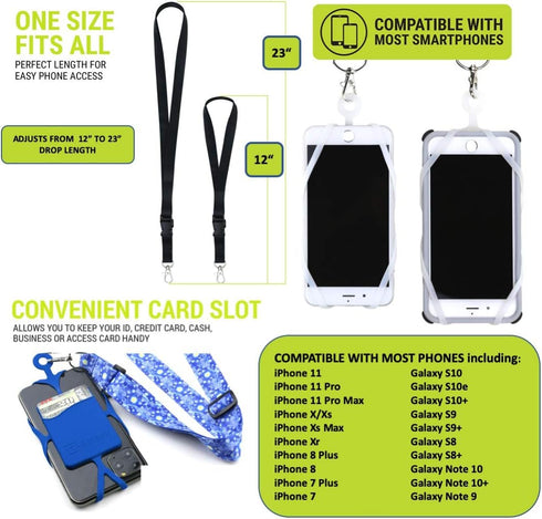 Gear Beast Cell Phone Lanyard with Adjustable Neck Strap Compatible with iPhone Galaxy & Most Smartphones, Silicone Phone Holder with Card Pocket ...