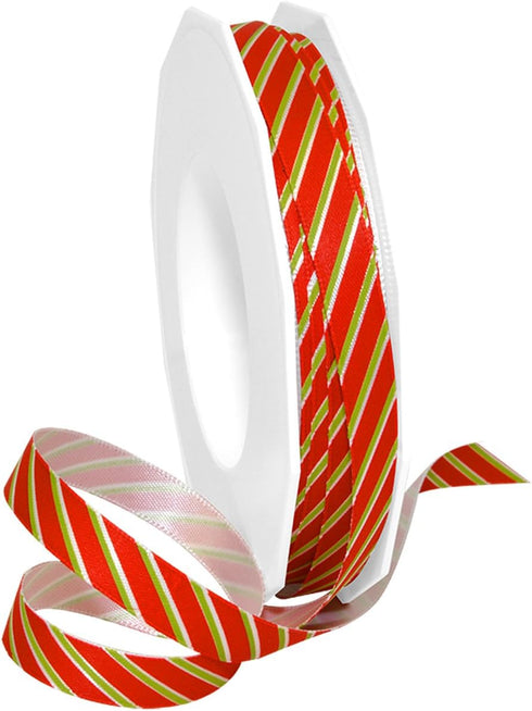 Morex Ribbon 7581.09/25-2007 Double Face Satin Ribbon 5/8" X 25 YD Candy Cane Ribbon for Gift Wrapping, Birthday Gift Cards, Satin Dress for Women...