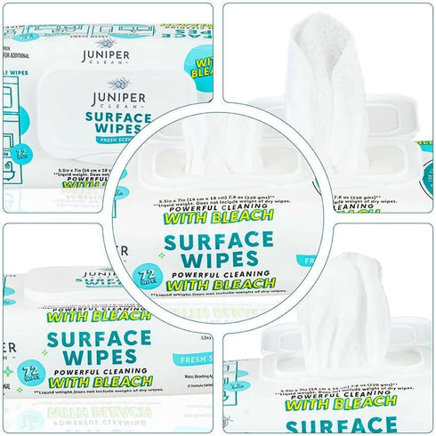 1 Pack Surface Wipes with Bleach, All-Purpose Cleaner for Bathroom, Kitchen, Office, 72 Count Soft Flow, Fresh Scent, Lint Free & Durable...