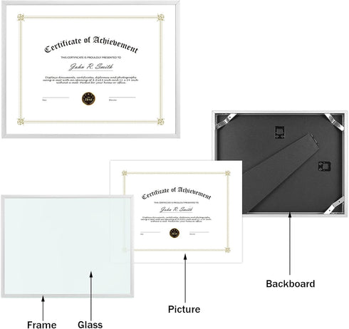 Golden State Art, 8.5x11 Aluminum Certificate Frame, Metal Diploma Frames for 8.5 x 11 Documents, Real Glass Front with Easel Stand (Silver, 1 Pac...