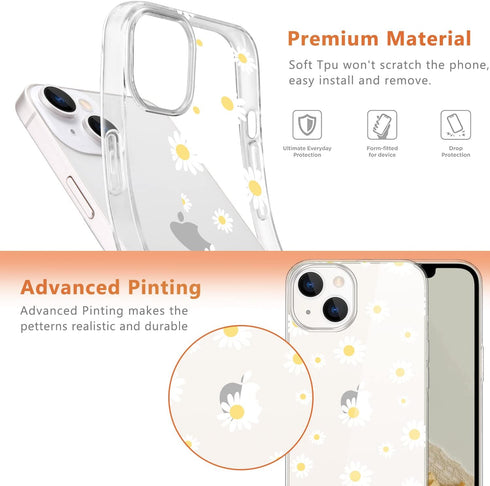 Cute White Small Daisy Floral Case Designed for iPhone 13, Crystal Clear Daisy Flowers Girly Phone Case, Stylish Soft TPU Flexible Cover Shockproo...