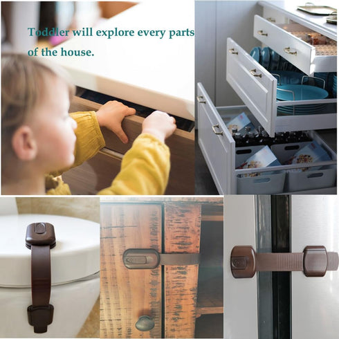 Child Safety Cabinet Locks for Baby Proof,Child Proof Safety Locks for Cabinets,Drawers,Cupboard,Oven,Fridge,8Packs Brown Locks,BAOWEIJD...