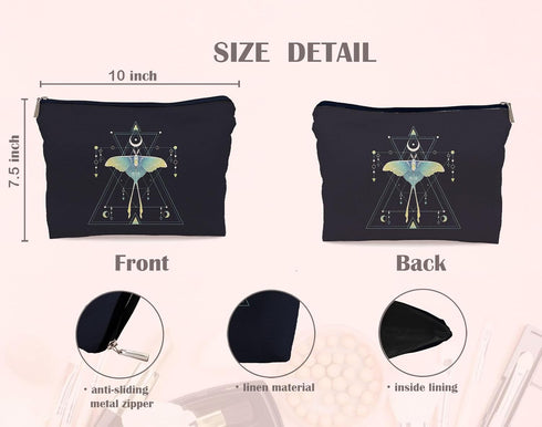 Green Luna Moth Witch Makeup Bag, Goth Gothic Butterfly Moth Makeup Bag, Witch Witchy Gifts for Women, Moon Small Makeup Cosmetic Bag for Purse...