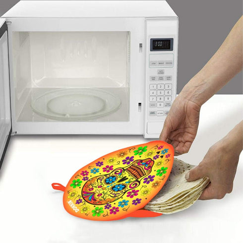 Tortilla Warmer Taco 12 Inch Insulated Pouch Cloth - Microwave Use Fabric Bag to Keep Food Warm for up to One Hour (Sugar Skull Fiesta Floral Day ...