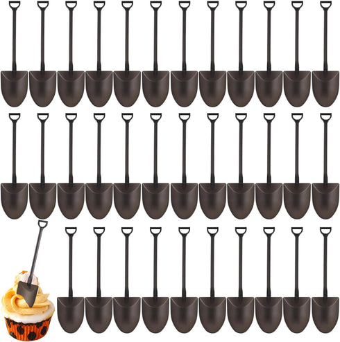 80pcs Mini Shovel Spoons Disposable Platsic Dessert Shovel Shaped Spoon for Ice Cream Pudding Yogurt Party Supply,Black...