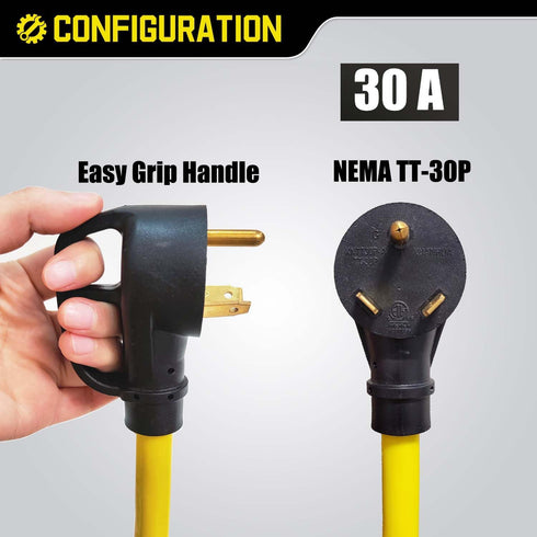 30 Amp to 110 RV Adapter Power Cord, 30 Amp to 15 Amp Adapter, NEMA TT-30P Male to 5-15R/5-20R Household Tri-outlets Female...
