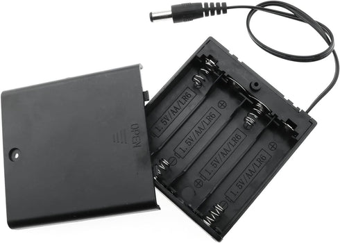 AA Battery Holder Black 4x1.5V 6V AA Battery Box with DC 5.5x2.1mm Male Connector DIY Battery Holder Battery Packs Case Power Bank Wired ON/Off Sw...