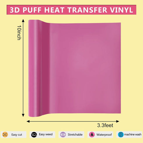 3D Puff HTV, 10inch x 3.3feet 3D Puff Heat Transfer Vinyl Roll, Light Purple 3D Puff Iron On Vinyl for DIY T-Shirt Clothes Bag Pillow Textile Fabr...