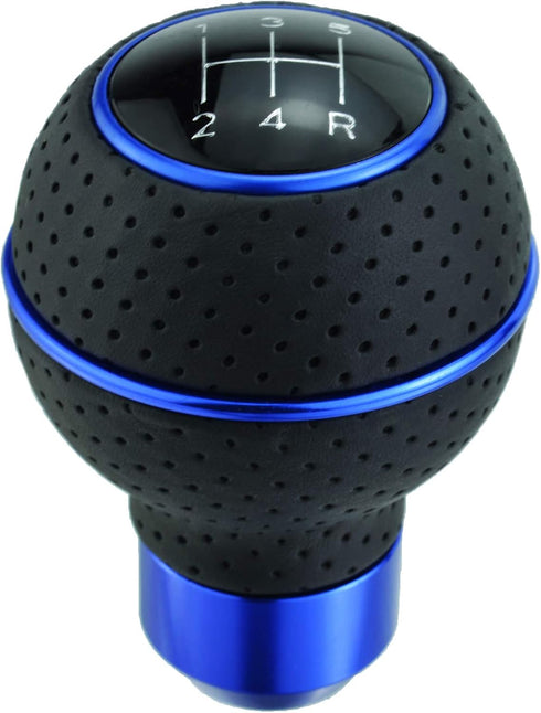 5 Speed Gear Stick Shifter Handle, Leather Covered Aluminum MT Car Shift Knob Fit Most Manual Transmissions, Blue...