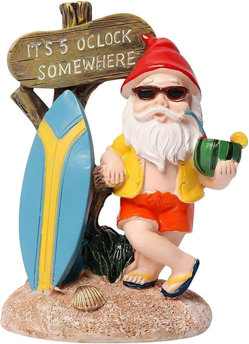 Garden Gnomes Outdoor Funny-It is 5 O'clock Somewhere Gnome Ourdoor Statue for Indoor Outdoor Garden Gnome Sculpture Patio Yard Lawn Dwarf Decorat...