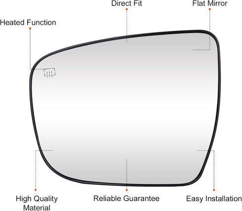 Driver Side Mirror Glass Compatible with Nissan Rogue 2014 2015 2016 2017 2018 Left Side Heated Mirror Replace 963664BA1A...