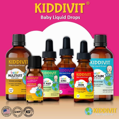 Baby Multivitamin Liquid Drops with Inulin - 48 Daily Servings, 4 Fl Oz (120mL) - Glass Bottle - Sugar Free, Gluten Free, Vegetarian Friendly...