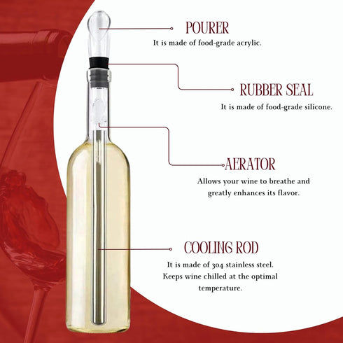 Wine Chiller Stick, Stainless Steel Wine Cooler Stick Chills Wine & Keeps It Cool, Rapid Bottle Chilling Rod for Cooling & Aerating, Iceless Wine ...