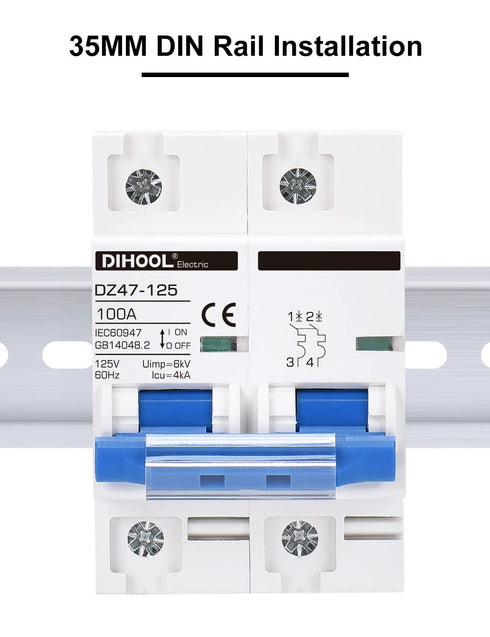 DIHOOL 100 Amp Circuit Breaker DIN Rail Mount 2 Pole AC 110V Low Voltage disconnect switch...