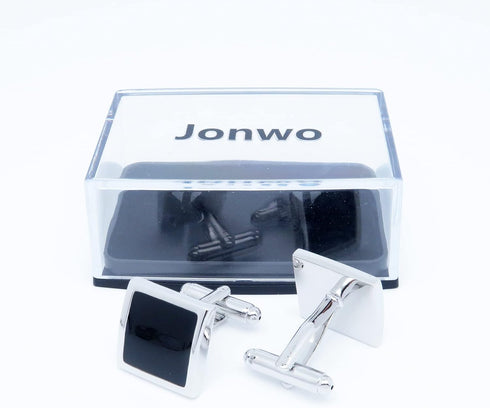 Silver Black Tone Square Men's Cufflinks in a Gift Box Classic Tuxedo Cuff Link for Wedding Formal Business Shirt...