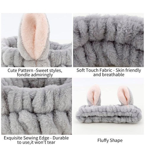 AHONEY Animals Ears Headbands, Cute Makeup Spa Fuzzy Skincare Headband for Washing Face Headband for Women Girls Coral Fleece Elastic Hair Band Co...