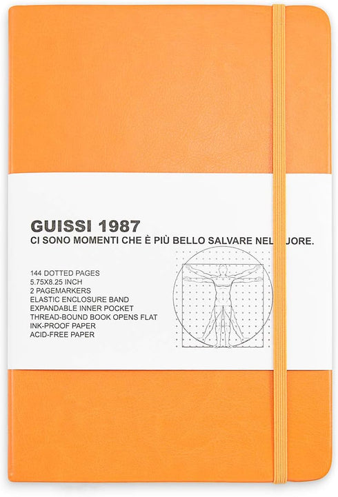 Classic Dotted Grid Bullet Notebook Journal Dot Hard Cover A5 Premium 100gsm Thick Acid-free Paper with Fine Inner Pocket Faux Leather Office Scho...