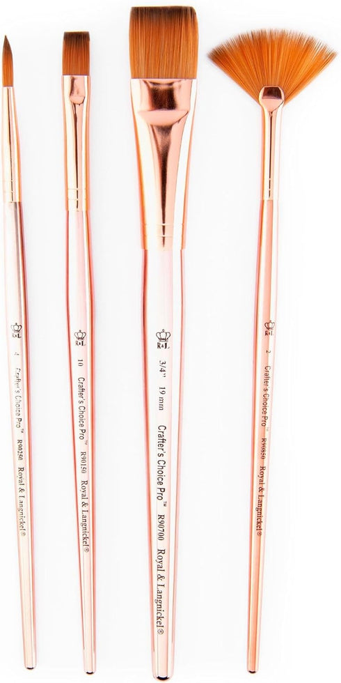 Royal & Langnickel Crafter's Choice Pro 4pc Synthetic Sable Wash Variety Craft Brush Set, Includes - Shader, Wash, Round & Fan Brushes...