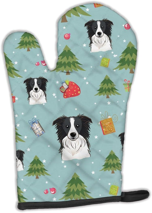 Caroline's Treasures BB5030OVMT Christmas Border Collie Oven Mitt Heat Resistant Thick Oven Mitt for Hot Pans and Oven, Kitchen Mitt Protect Hands...