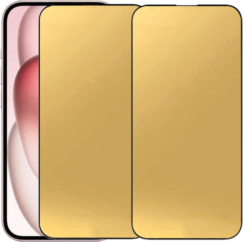 2 Pack Anti-Blue Tempered Glass Mirror Screen Protector Film for iPhone 15, 6.1 inch 9H Hardness Anti-scratch Full Covered (Gold)......