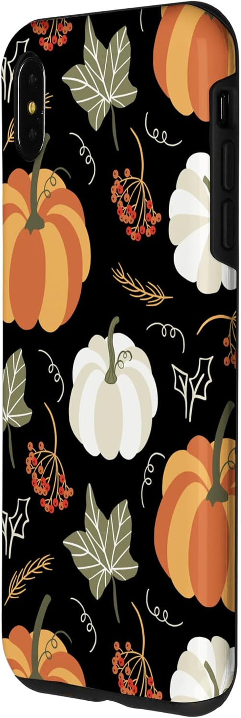 iPhone XS Max Autumn falling leaves and pumpkin spice harvest happy fall Case...