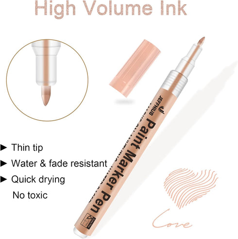 Gold Paint Pens with Silver, Rose Gold Acrylic Paint Pens for Rock Painting, Wood, Fabric, Glass, Canvas, Scrapbooking, Card DIY Metallic Acrylic ...
