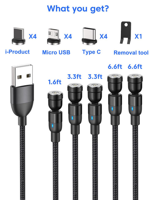 Magnetic Charging Cable (5Pack, 1.6/3.3/3.3/6.6/6.6ft)/360°&180° Rotating Magnetic USB C Charging Cable/Magnetic Charger Cable/Magnetic Phone Char...