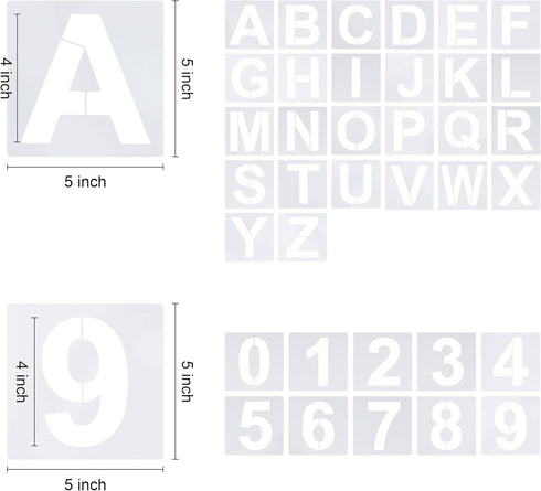 4 Inch Letter Stencils Numbers 36Pcs Alphabet Stencils Reusable Plastic Stencils Letters and Numbers Art Craft Stencil for Painting on Wood Wall C...