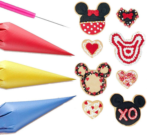 122Pieces Tipless Piping Bags - 100pcs Disposable Piping Pastry Bag for Royal Icing/Cookies Decorating - 10 Pastry Bag Ties,10 Clips &2 Scriber Ne...