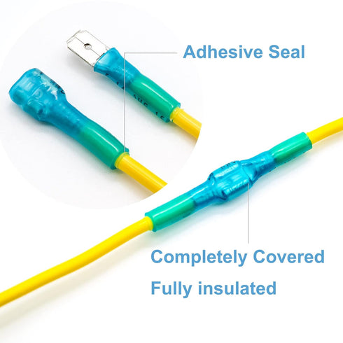 200 pcs (100 Pair) Male Female Spade Connectors F2 6.3mm 1/4'' 16-14 AWG Blue, Heat-Shrink Insulated Quick-Disconnect Electrical Crimp Terminals...