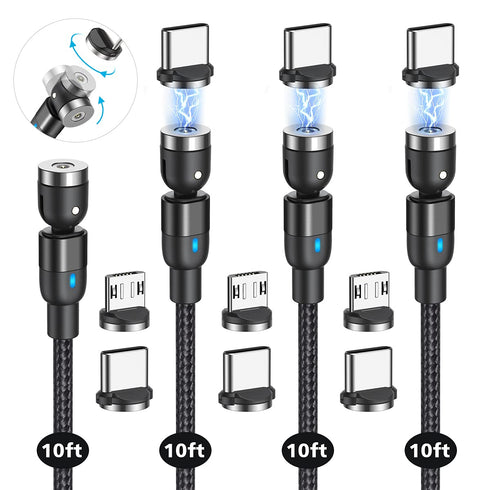 Magnetic Charging Cable(4 Pack 10ft+10ft+10ft+10ft), 540°Degree Rotation Magnetic USB Cable, Nylon Braided Magnetic Phone Charger, Charging Cable ...