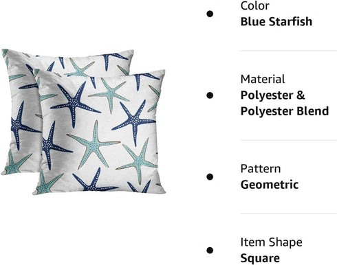 Emvency Set of 2 Throw Pillow Covers Beach Ocean Coastal Green and Blue Starfish Decorative Pillow Cases Home Decor Standard Square 18x18 Inches S...