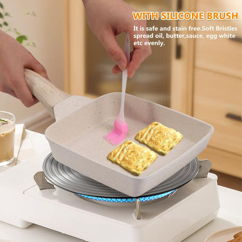 CALIDAKA Tamagoyaki Pan,Japanese Omelette Pan With Silicone Brush,Nonstick Tamagoyaki Pan,Rectangle Eg-g Roll Pan With Detachable An-ti Scalding H...