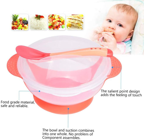 Suction Bowls for Baby, Children Slip Resistant Feeding Bowls with Sensing Spoon Cover for Home(Pink)...