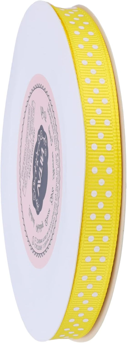 VATIN Polka Dot Craft Grosgrain Ribbon 3/8 Inch Wide by 10-Yard Spool Yellow Gold with White Dots,Use for Gift Wrapping,Party Decoration,All Craft...