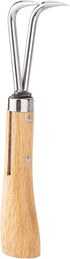 Nisaku NJP956 Nekaki Nihondume Handheld Double Claw Cultivator, Japanese Stainless Steel Tine Length 1.5-Inch, 5.5-Inch Polished Wood Handle...