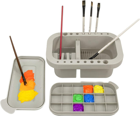 MyLifeUNIT Paint Brush Cleaner, Paint Brush Holder and Organizers with Palette for Acrylic, Watercolor, and Water-Based Paints (Grey)...
