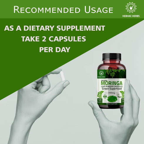 Organic Moringa Capsules 120 Capsules 1000mg – Organic Moringa Oleifera Leaf Powder Capsules Leaf Energy, Metabolism, & Immune Support nutrient-ri...
