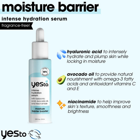 Yes To Intense Hydration Serum, Locks In Moisture and Helps Support Skin's Barrier Against Environmental Damage, Hyaluronic Acid, Avocado Oil and ...