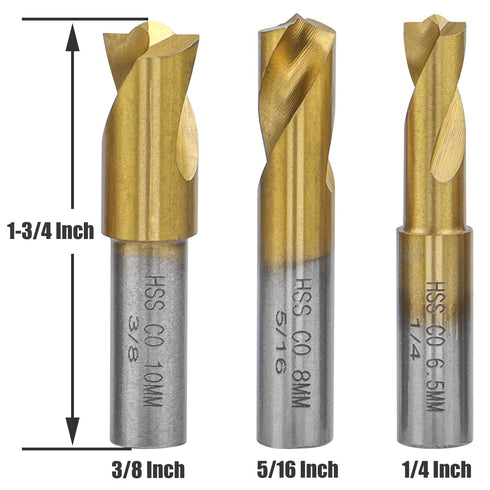 Yakamoz 3Pcs Spot Weld Drill Bit Set CO Cobalt Spot Weld Cutter Titanium Coated Spot Welding Drill Bits Spotweld Removal Tool 1/4-inch, 5/16-inch ...